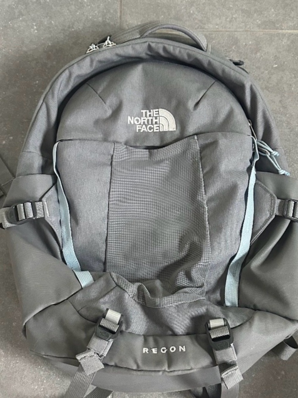 The North Face Gray Recon Backpack with Light Blue Accents
